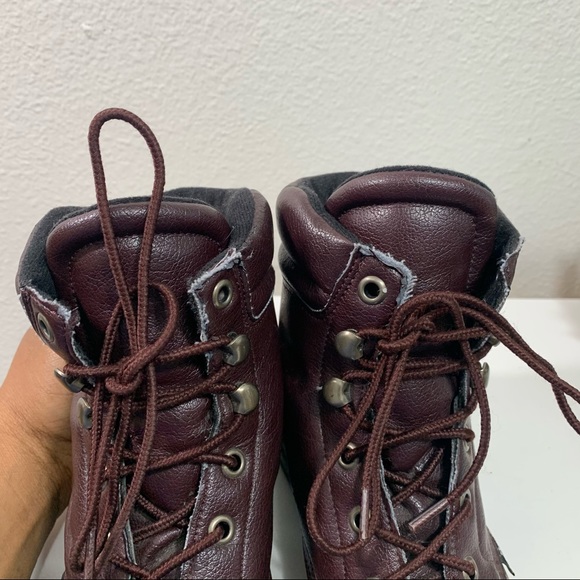 Justin Combat Work Boots Burgundy Man Made Leather - Picture 9 of 13